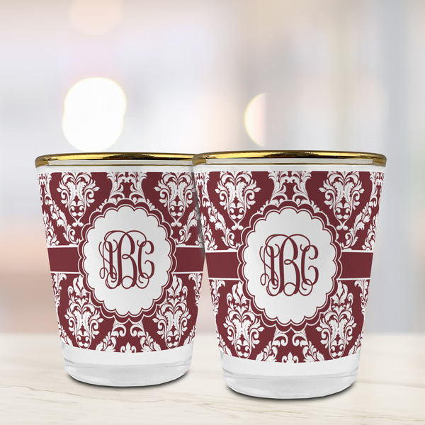 Maroon & White Glass Shot Glass - with gold rim - LIFESTYLE