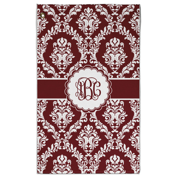 Custom Maroon & White Golf Towel - Poly-Cotton Blend - Large w/ Monograms