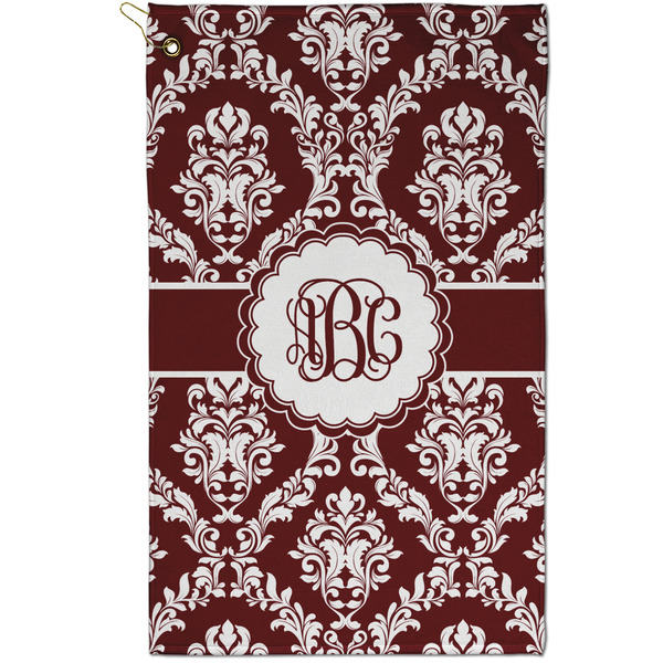 Custom Maroon & White Golf Towel - Poly-Cotton Blend - Small w/ Monograms