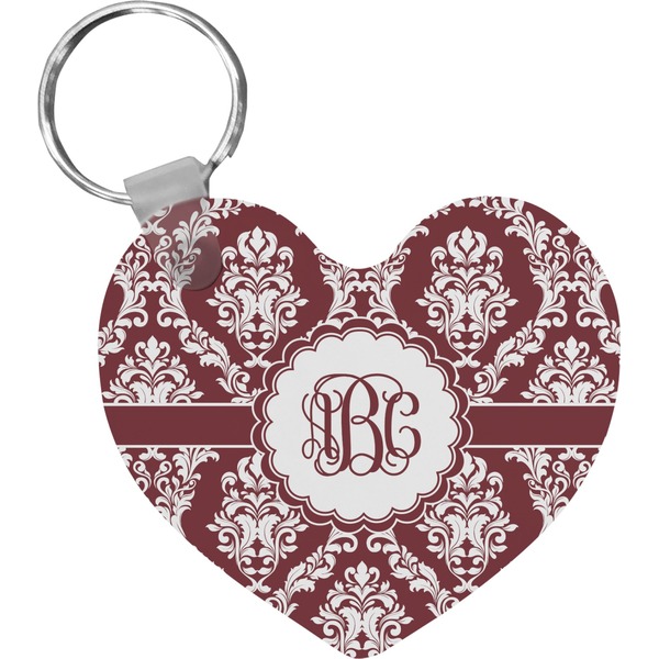 Custom Maroon & White Heart Plastic Keychain w/ Monogram