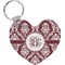 Maroon & White Heart Plastic Keychain w/ Monogram