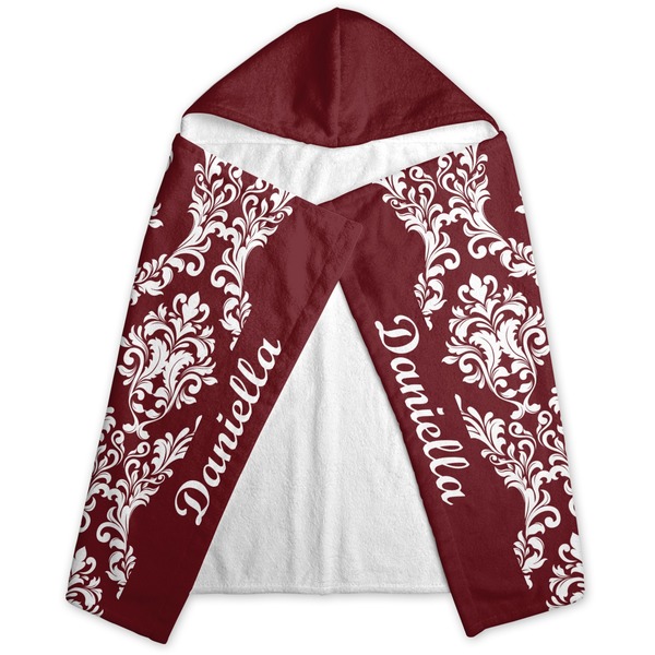 Maroon & White Hooded Towel - Folded