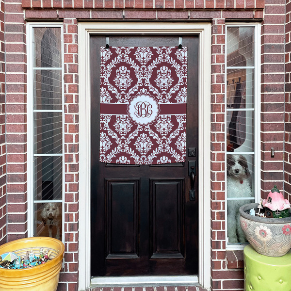 Maroon & White House Flags - Double Sided - (Over the door) LIFESTYLE