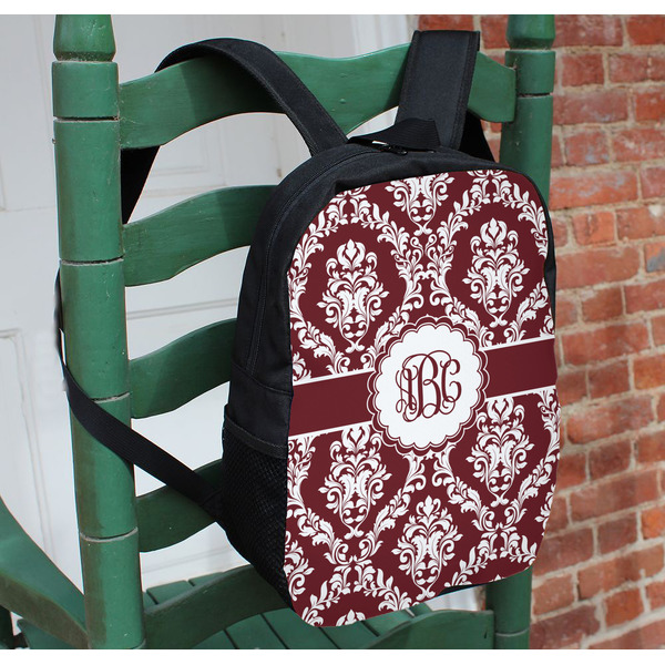 Maroon & White Kids Backpack - In Context