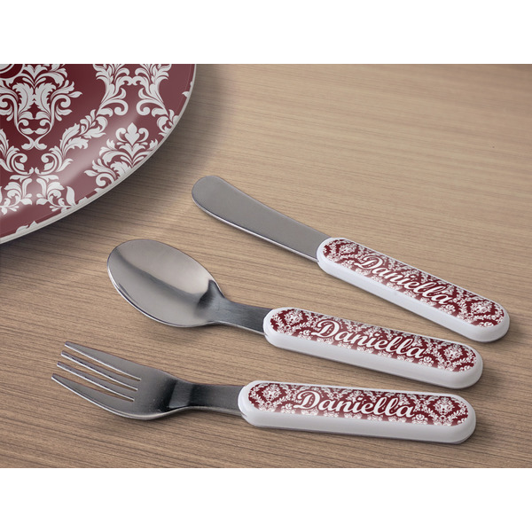 Maroon & White Kids Flatware w/ Plate