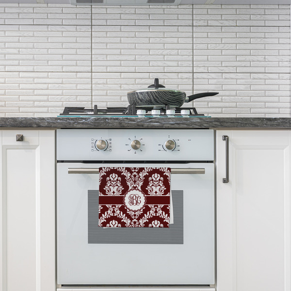 Maroon & White Kitchen Towel - Poly Cotton - Lifestyle