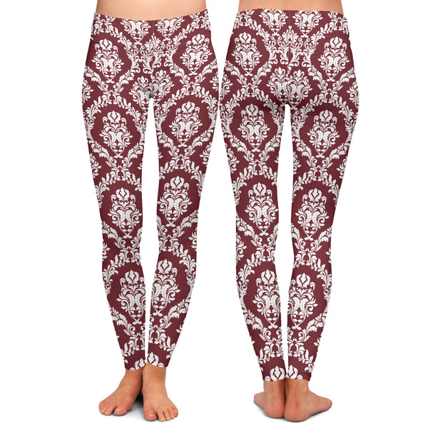 Maroon & White Ladies Leggings - Front and Back