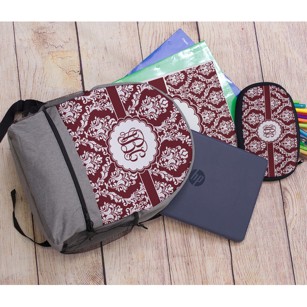 Maroon & White Large Backpack - Gray - With Stuff
