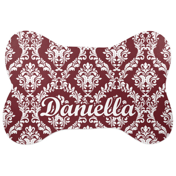 Custom Maroon & White Bone Shaped Dog Food Mat (Personalized)