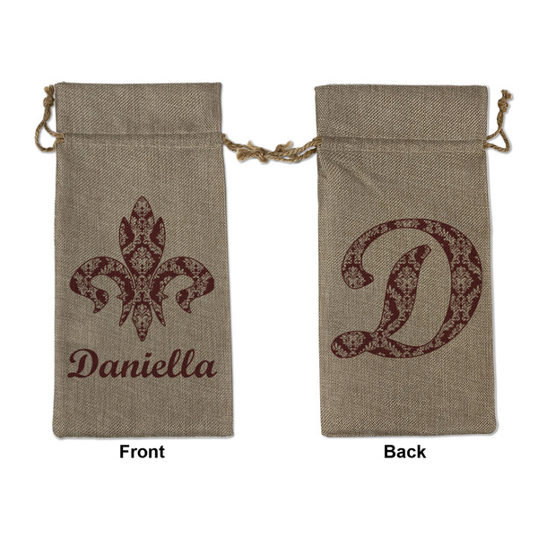 Custom Maroon & White Large Burlap Gift Bag - Front & Back (Personalized)