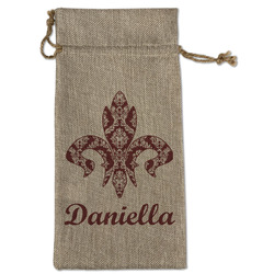 Maroon & White Large Burlap Gift Bag - Front (Personalized)