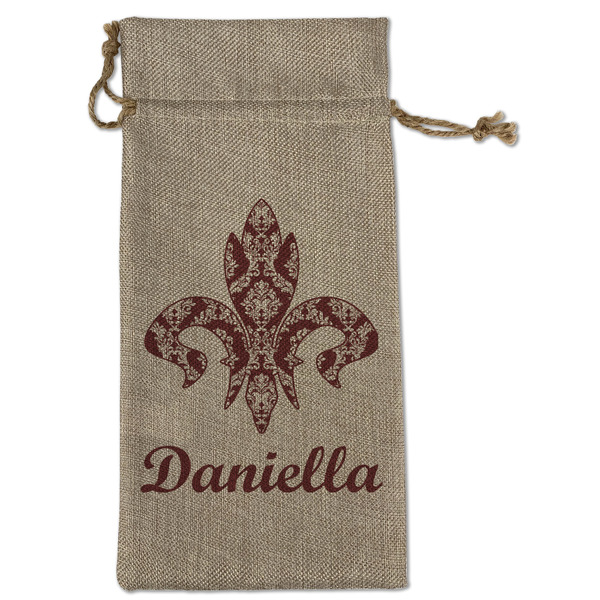Custom Maroon & White Large Burlap Gift Bag - Front (Personalized)