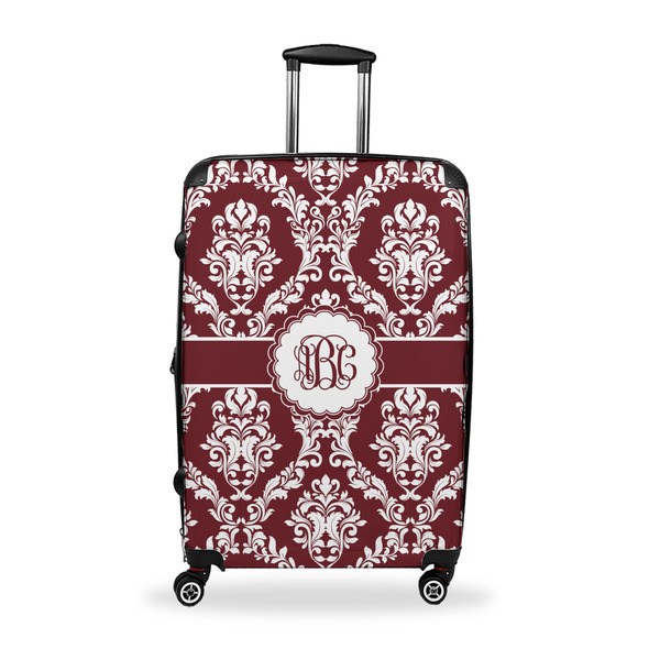 Custom Maroon & White Suitcase - 28" Large - Checked w/ Monogram
