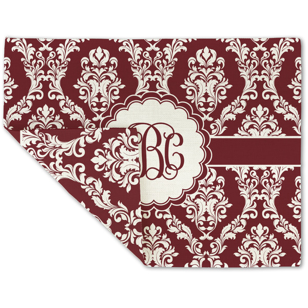 Custom Maroon & White Double-Sided Linen Placemat - Single w/ Monogram