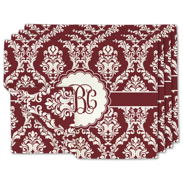 Custom Maroon & White Double-Sided Linen Placemat - Set of 4 w/ Monogram