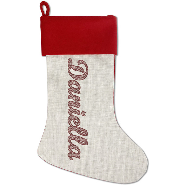 Custom Maroon & White Red Linen Stocking (Personalized)