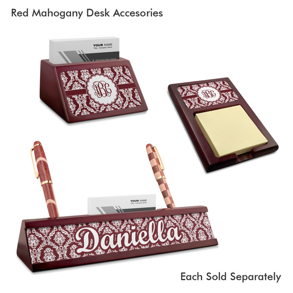 Maroon & White Mahogany Desk Accessories