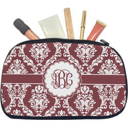 Maroon & White Makeup / Cosmetic Bag - Medium (Personalized)