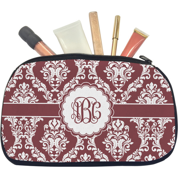 Custom Maroon & White Makeup / Cosmetic Bag - Medium (Personalized)