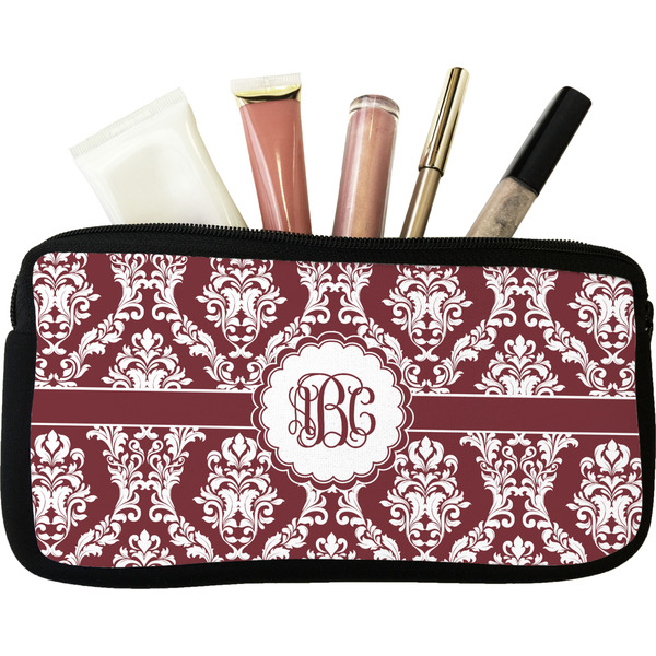 Custom Maroon & White Makeup / Cosmetic Bag - Small (Personalized)