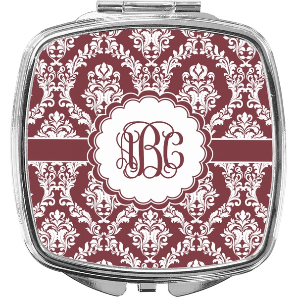 Custom Maroon & White Compact Makeup Mirror (Personalized)