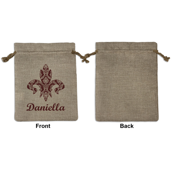 Maroon & White Medium Burlap Gift Bag - Front Approval