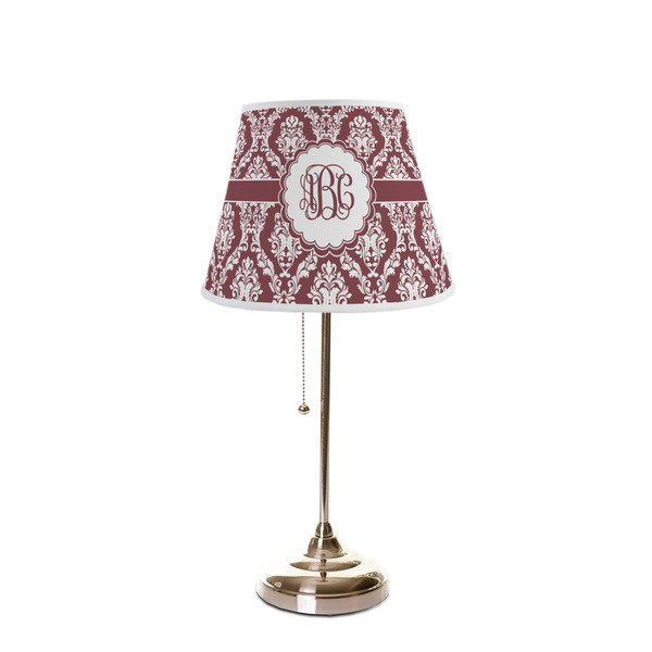 Maroon & White Poly Film Empire Lampshade - On Stand