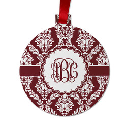 Maroon & White Metal Ball Ornament - Double Sided w/ Monogram