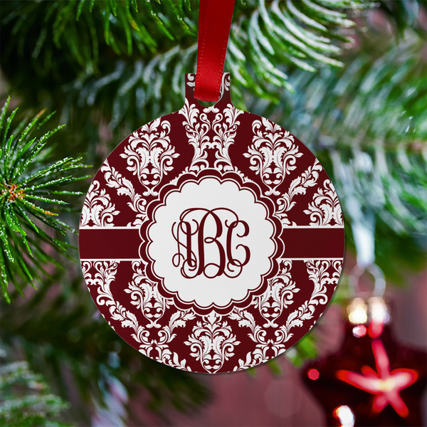 Maroon & White Metal Ball Ornament - Lifestyle
