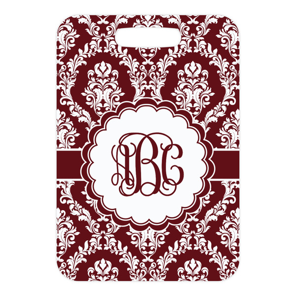 Maroon & White Metal Luggage Tag - Front Without Strap
