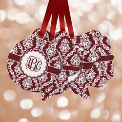 Maroon & White Metal Ornaments - Double Sided w/ Monogram