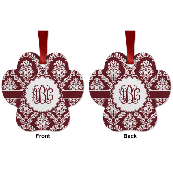 Maroon & White Metal Paw Ornament - Front and Back