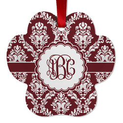 Maroon & White Metal Paw Ornament - Double Sided w/ Monogram