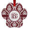 Maroon & White Metal Paw Ornament - Double Sided w/ Monogram