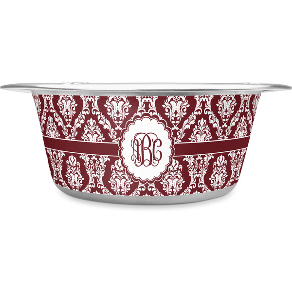Custom Maroon & White Stainless Steel Dog Bowl (Personalized)