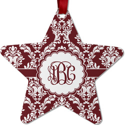 Maroon & White Metal Star Ornament - Double Sided w/ Monogram