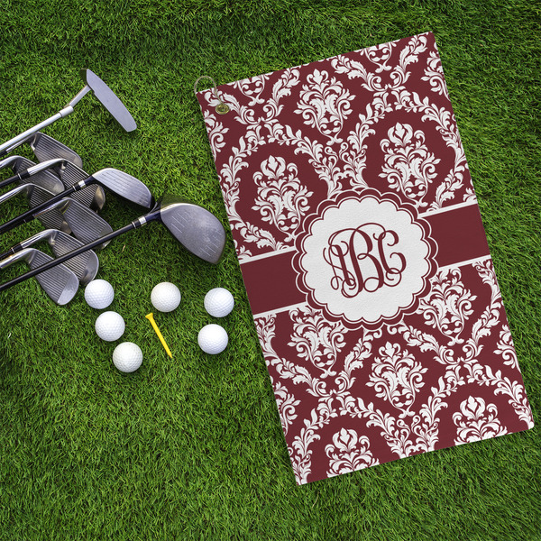Maroon & White Microfiber Golf Towels - LIFESTYLE