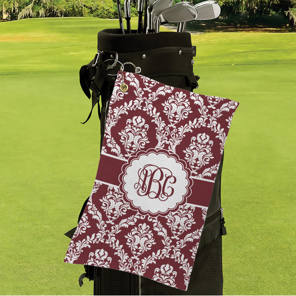 Maroon & White Microfiber Golf Towels - LIFESTYLE