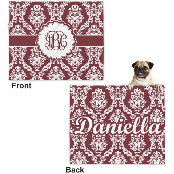 Maroon & White Microfleece Dog Blanket - Large- Front & Back