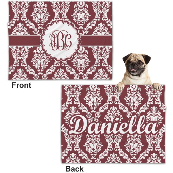 Maroon & White Microfleece Dog Blanket - Regular - Front & Back