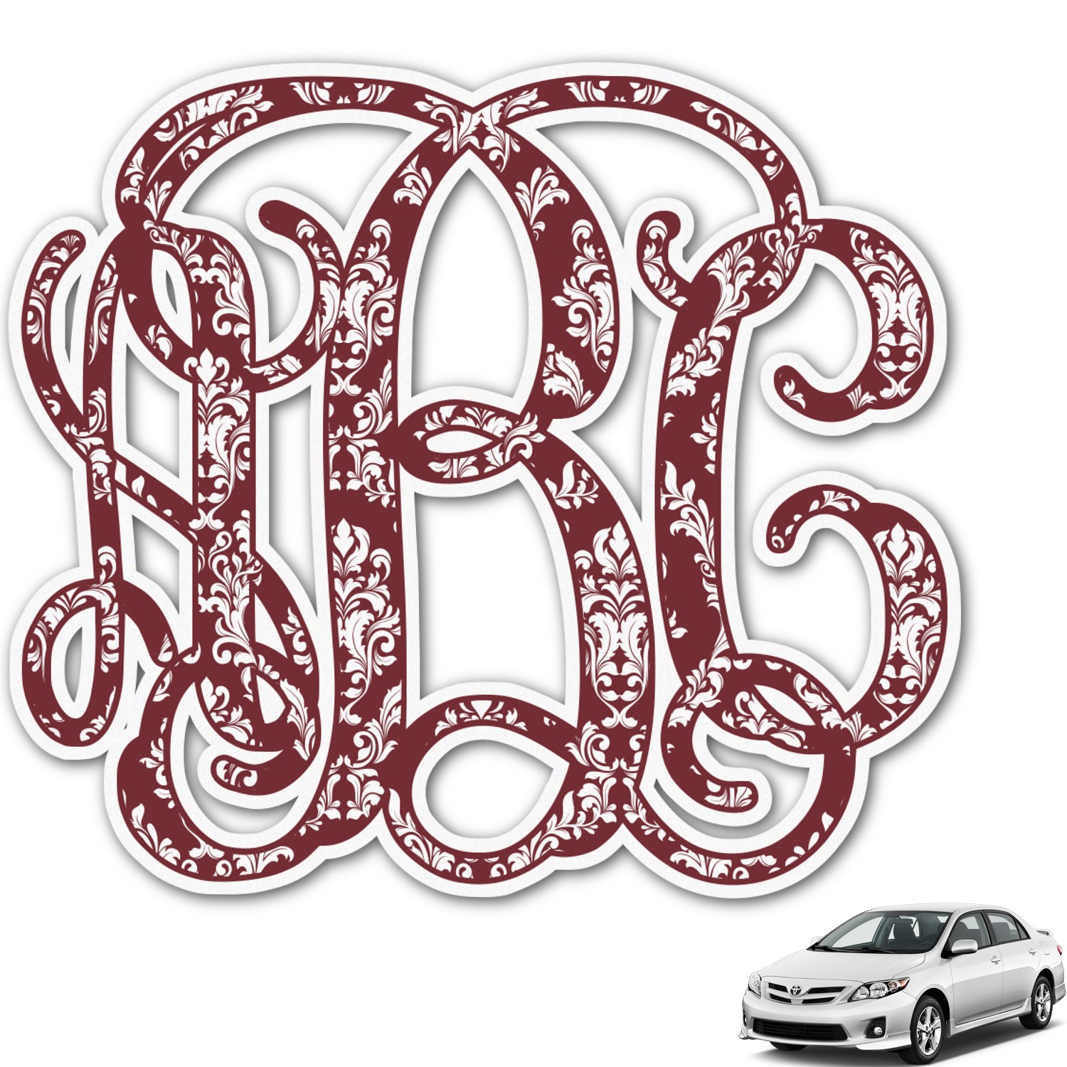 Maroon & White Monogram Car Decal (Personalized) YouCustomizeIt