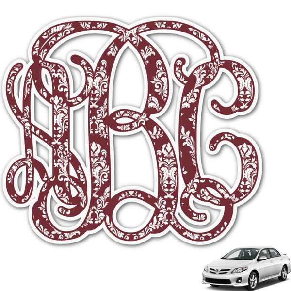 Custom Maroon & White Monogram Car Decal (Personalized)