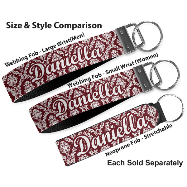 Maroon & White Multiple Key Ring comparison sizes