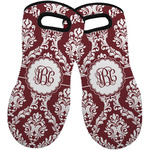 Maroon & White Neoprene Oven Mitts - Set of 2 w/ Monogram