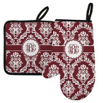 Maroon & White Left Oven Mitt & Pot Holder Set w/ Monogram