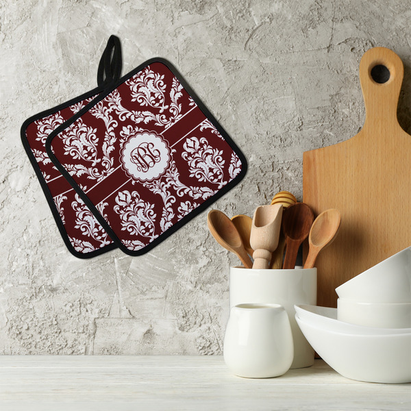 Maroon & White Neoprene Pot Holder - Set of 2  LIFESTYLE