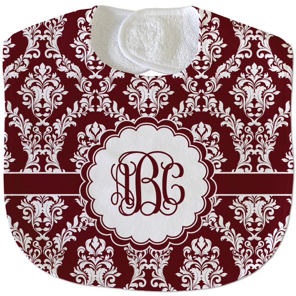 Maroon & White New Baby Bib - Closed and Folded