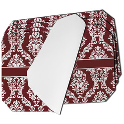 Maroon & White Dining Table Mat - Octagon - Set of 4 (Single-Sided) w/ Monogram