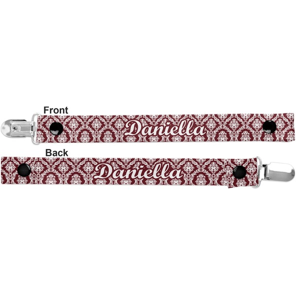 Maroon & White Pacifier Clip - Front and Back