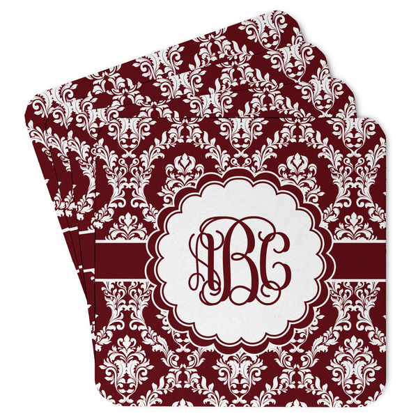 Custom Maroon & White Paper Coasters w/ Monograms
